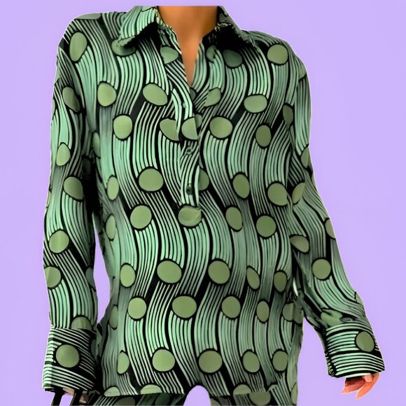 NWOT Zara Printed Flowing Blouse Green Size Small - Picture 1 of 8